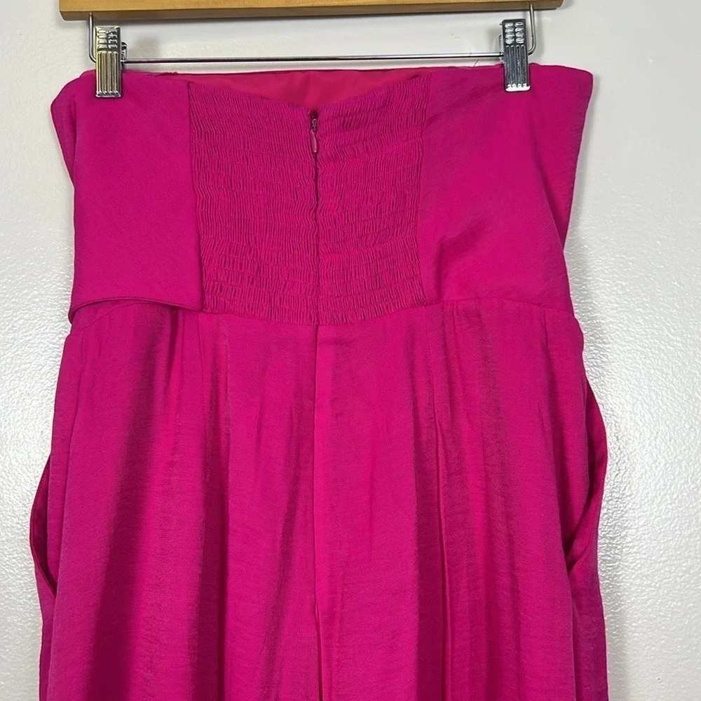 Anthropologie Galatea Strapless Tie Front Wide Leg Jumpsuit Fuchsia Pink Culotte - Picture 13 of 16
